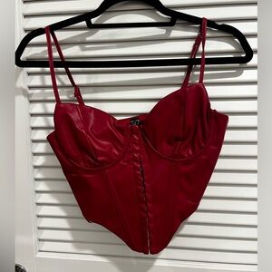 Windsor Red Faux Leather Bustier Corset Crop Top